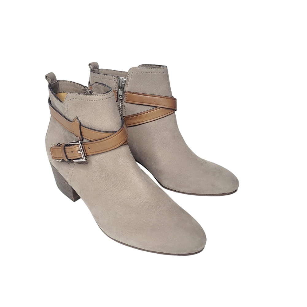 Coach Pauline Ankle Boots Gray Nubuck Leather Side Zip Women's Size 10